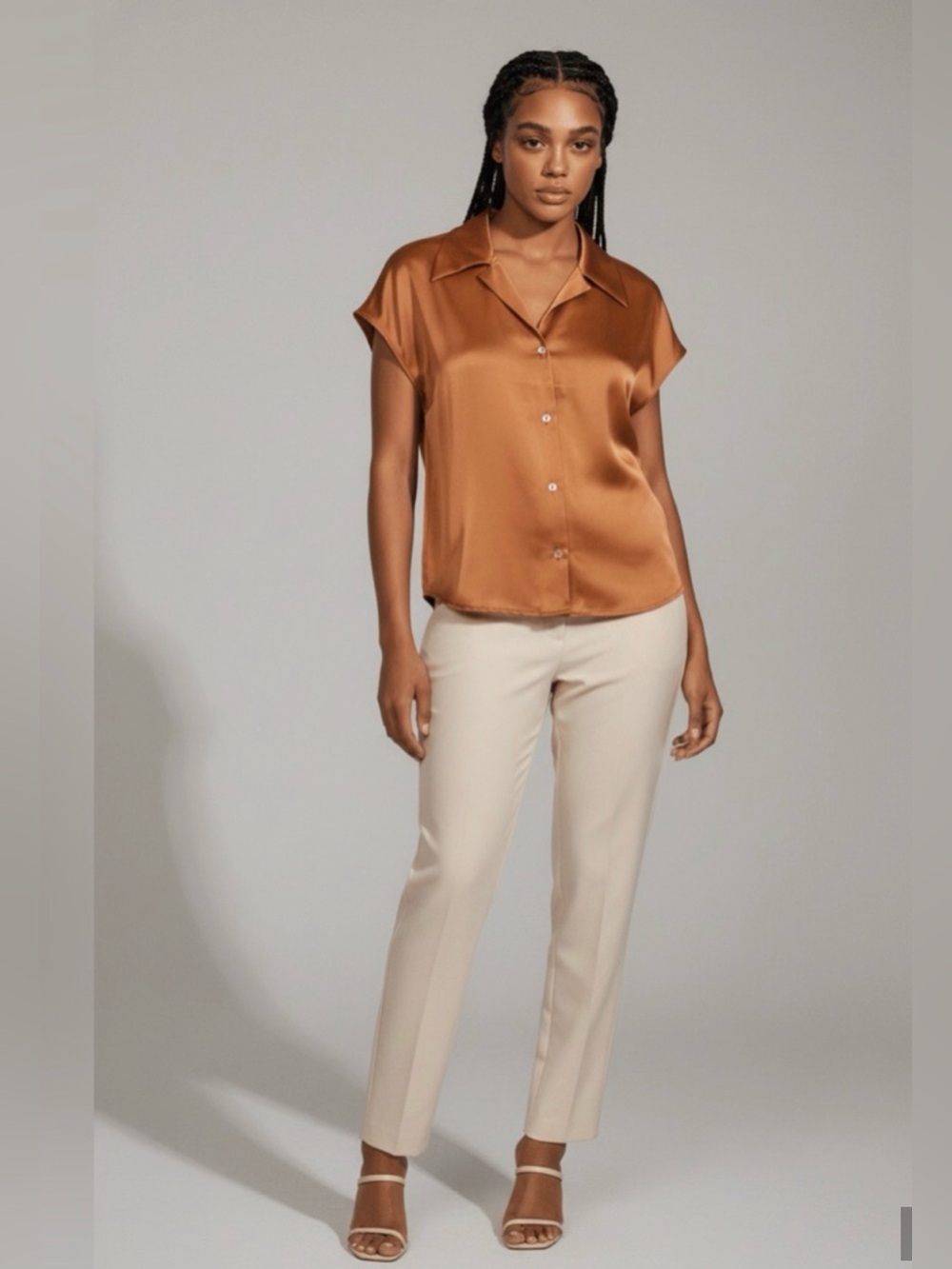 Rachel Zoe Satin Button-Front Top in Copper